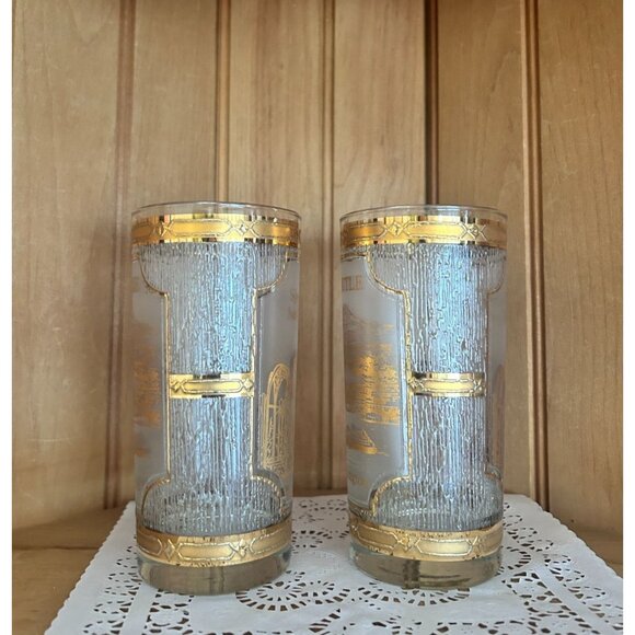 Vintage Seattle Space Needle Souvenir Glasses Set Of 2 With Gold Trim - Picture 4 of 6